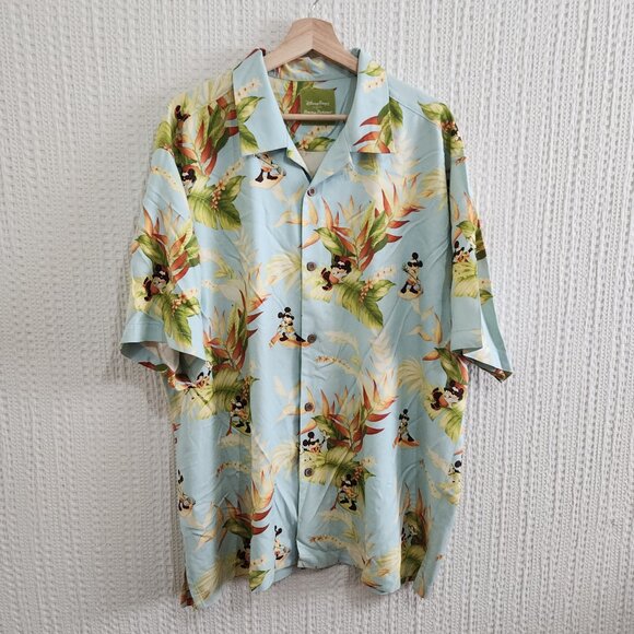 Disney Parks Tommy Bahama Mickey & Friends Floral Silk Hawaiian Shirt Size XL - Picture 1 of 12